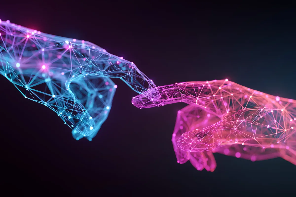 Vibrant digital city landscape with integrated network lines